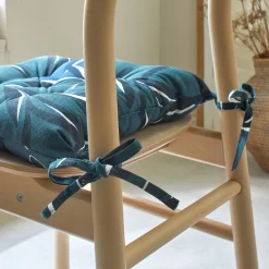 Stoelkussentje<Blancheporte Vierkant stoelkussentje met bladerenprint - set van 2 grijsblauw