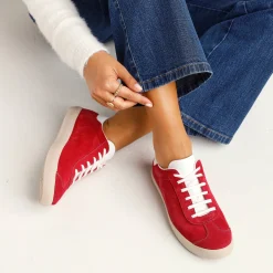 Baskets En Sneakers|Schoenen<Blancheporte Vintage sneakers in splitleer, gekleurd rood