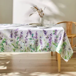 Tafellaken En Tafelloper<Blancheporte Vlekwerend tafellaken in polykatoen met lavendelprint wit / lavendel
