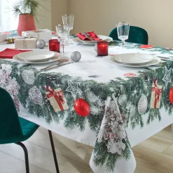 Feesttafel|Tafellaken En Tafelloper<Blancheporte Vlekwerend tafellaken met kerstkransprint groen / rood