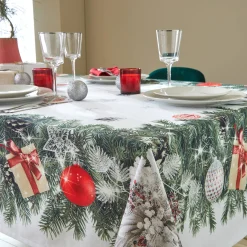 Feesttafel|Tafellaken En Tafelloper<Blancheporte Vlekwerend tafellaken met kerstkransprint groen / rood