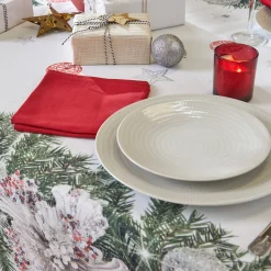Feesttafel|Tafellaken En Tafelloper<Blancheporte Vlekwerend tafellaken met kerstkransprint groen / rood