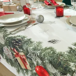 Feesttafel|Tafellaken En Tafelloper<Blancheporte Vlekwerend tafellaken met kerstkransprint groen / rood