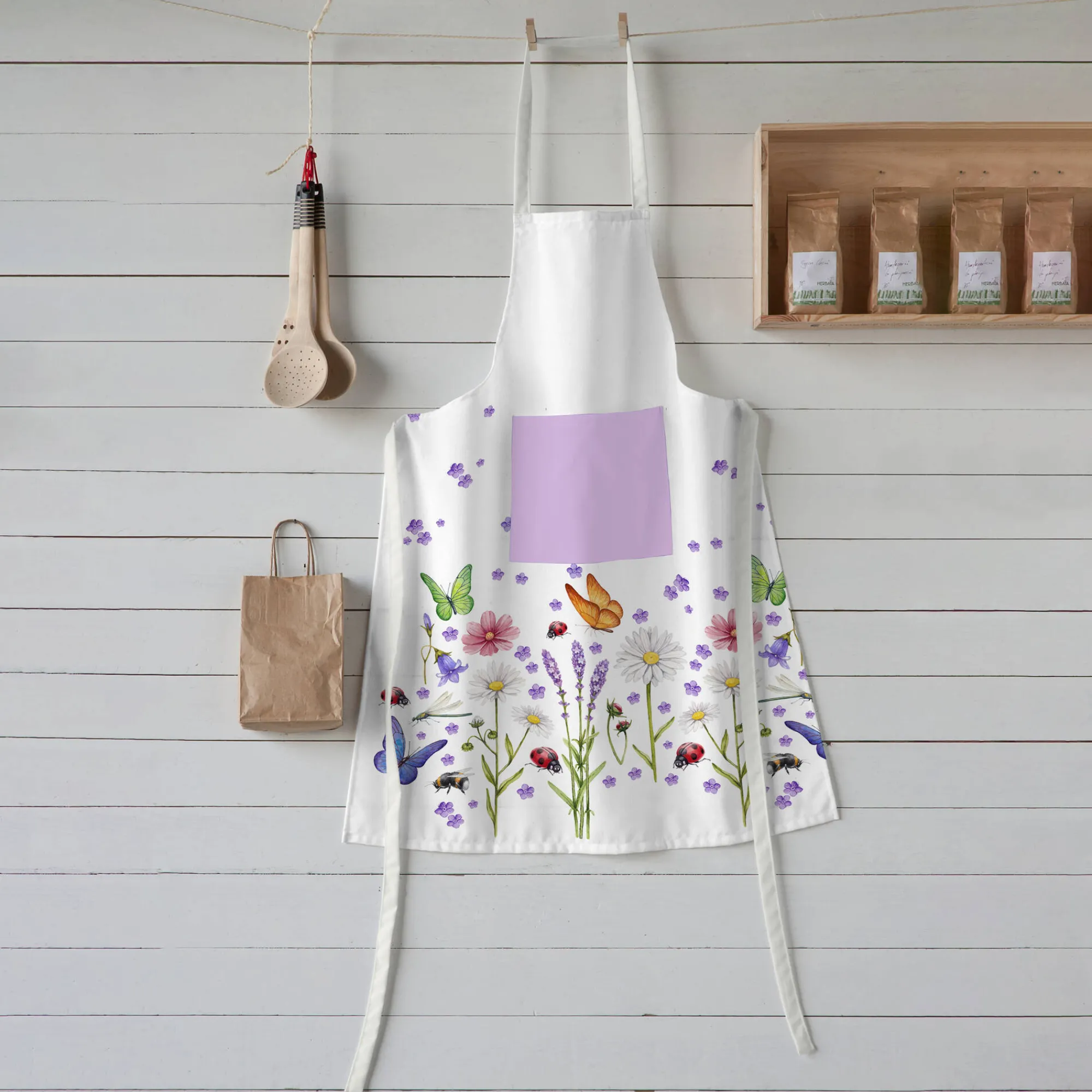 Schorten<Blancheporte Vlekwerende bavetschort met lavendel- en vlinderprint wit / veelkleurig