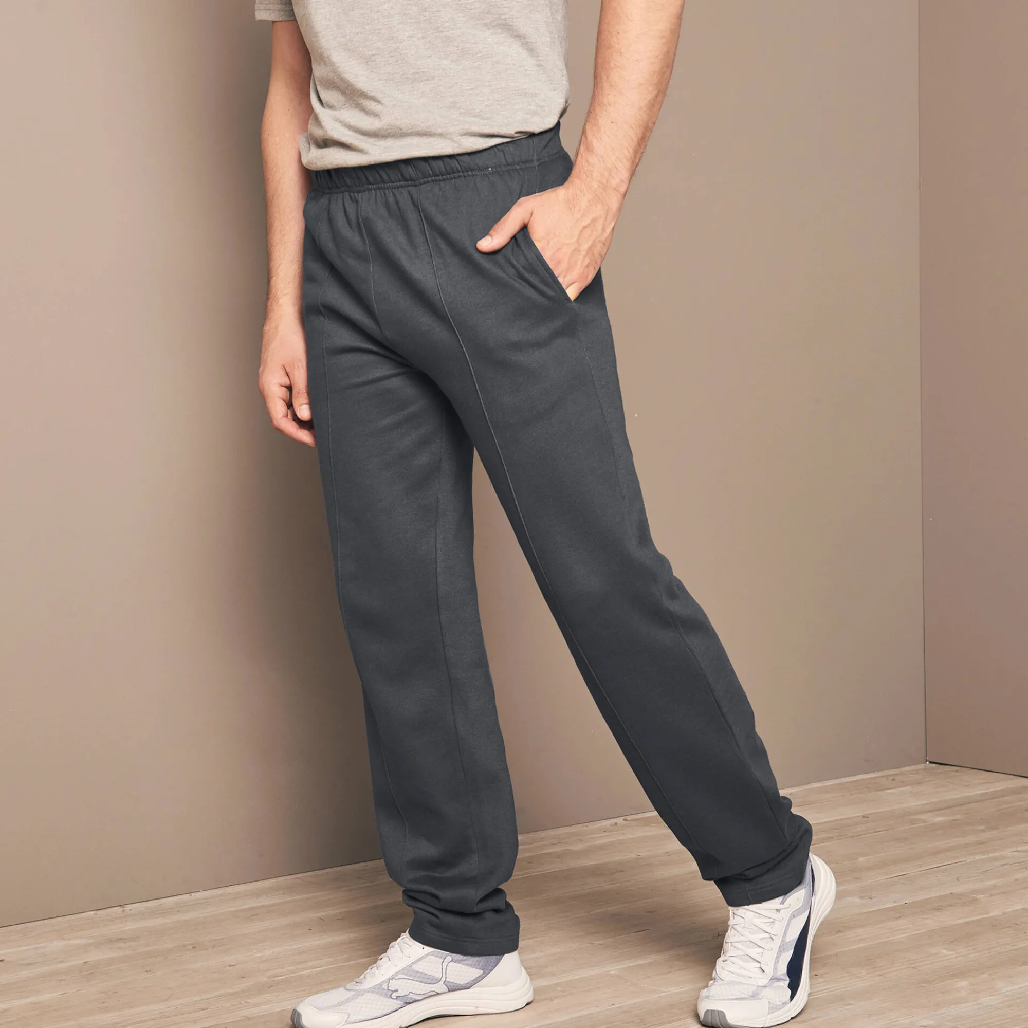 Broek<Blancheporte Vrijetijdsbroek in molton chiné antraciet