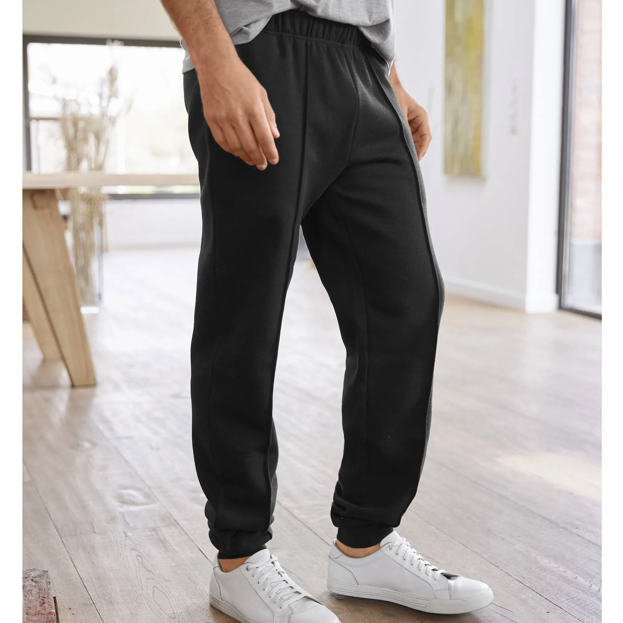 Broek<Blancheporte Vrijetijdsbroek in molton, aangetrokken pijponderkanten zwart
