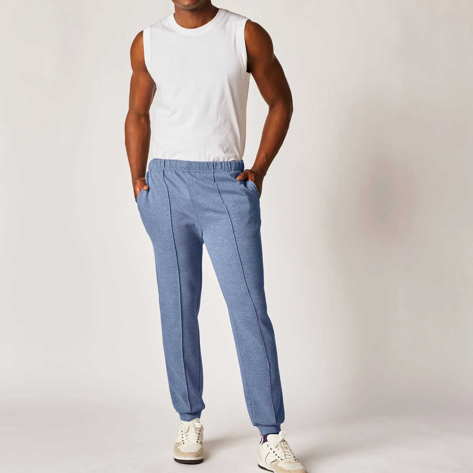 Broek<Blancheporte Vrijetijdsbroek in molton, aangetrokken pijponderkanten jeansblauw