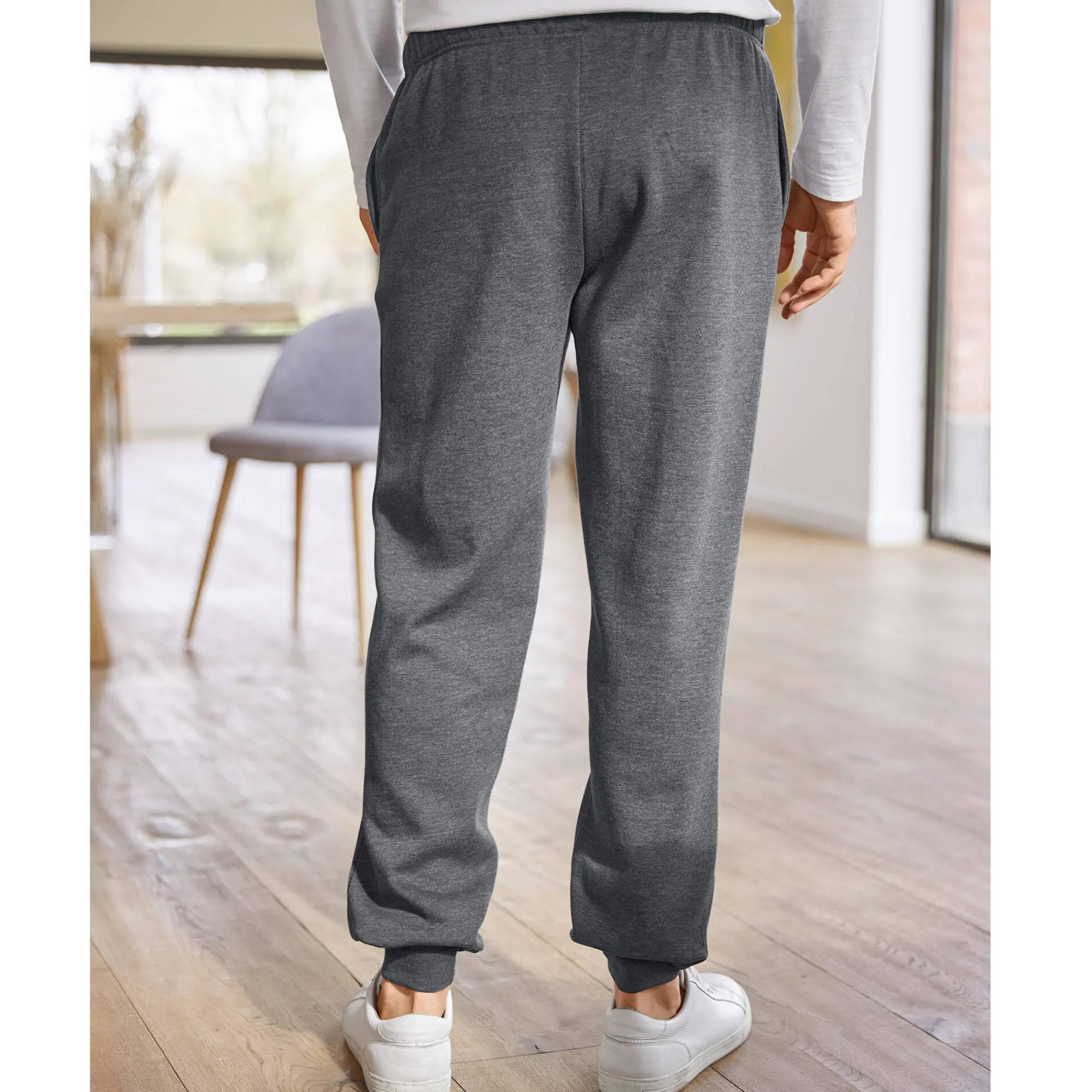 Broek<Blancheporte Vrijetijdsbroek in molton, aangetrokken pijponderkanten chiné antraciet