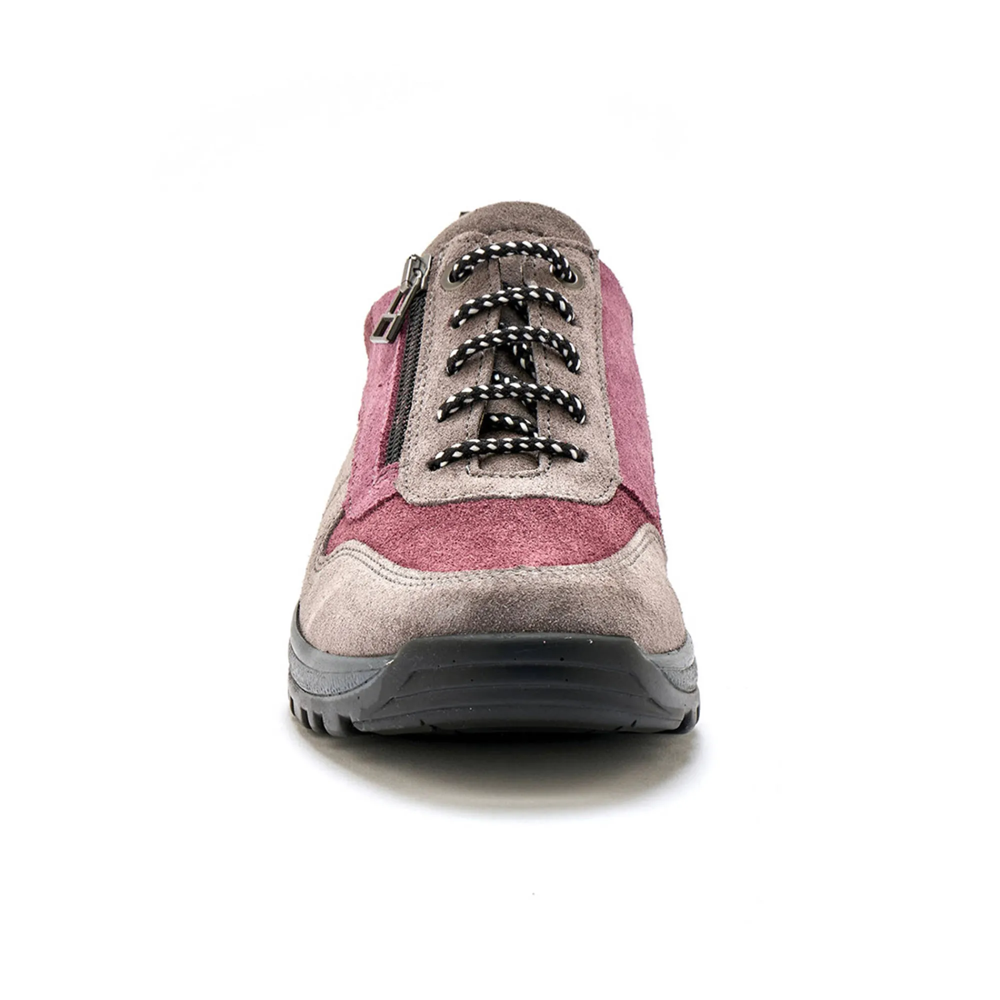 Baskets En Sneakers|Schoenen<PédiConfort Wandelsneakers met rits en veters, breed model in leer grijs / roze