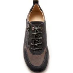 Baskets En Sneakers|Schoenen<PédiConfort Wandelsneakers met rits en veters, breed model in leer marine / grijs