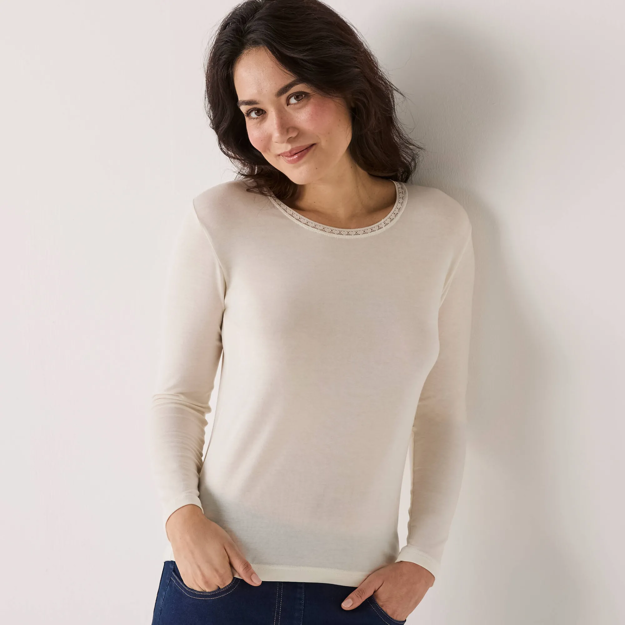 Thermisch Ondergoed<Blancheporte Warm T-shirt met lang mouwen in wolmix ecru