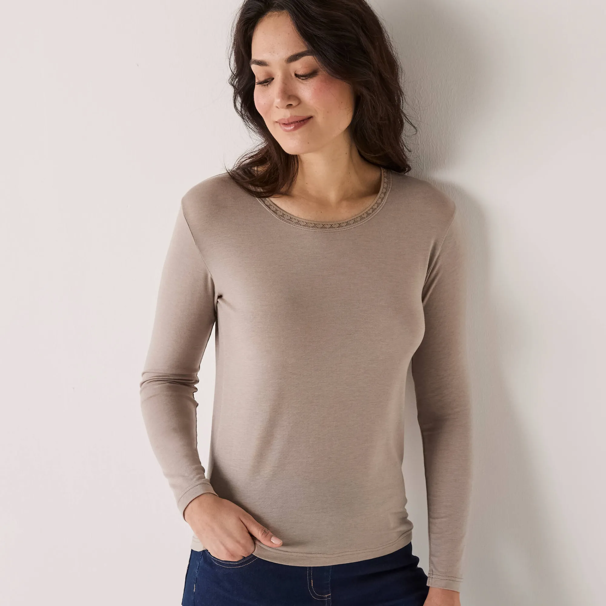 Thermisch Ondergoed<Blancheporte Warm T-shirt met lang mouwen in wolmix lichttaupe