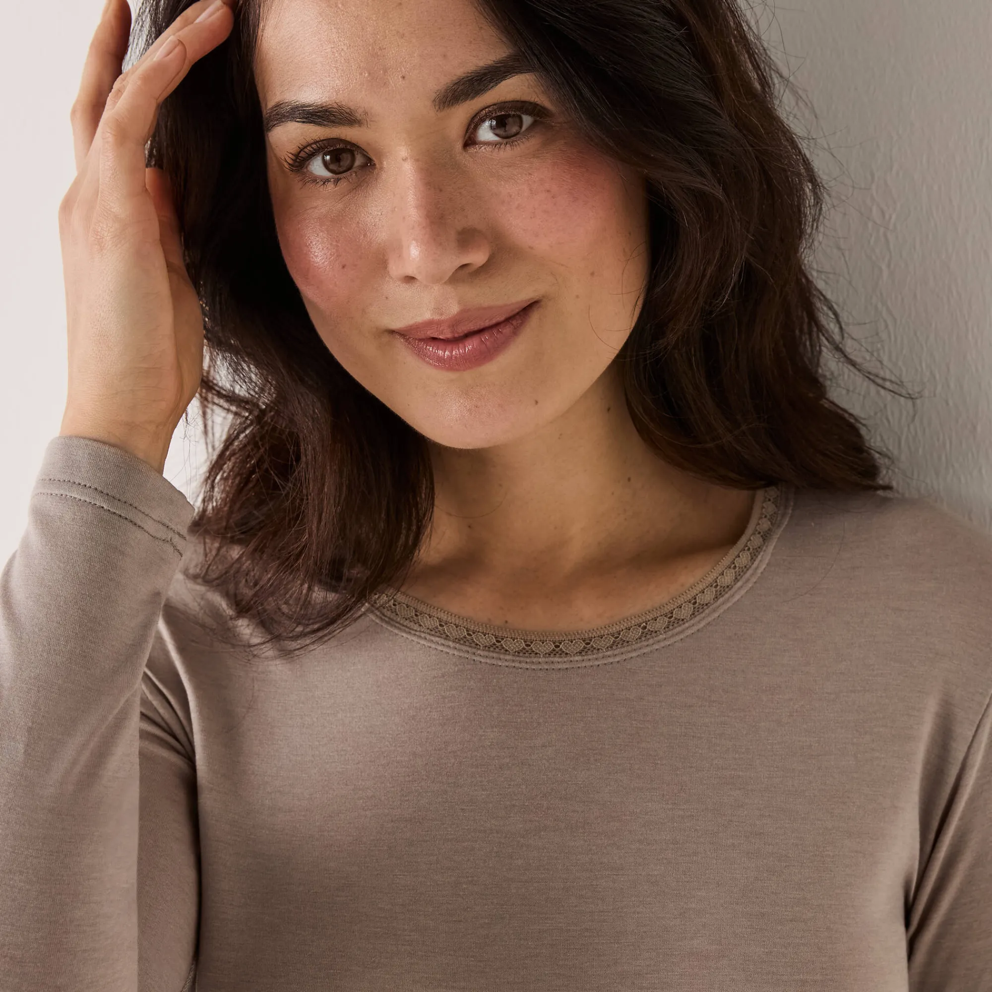 Thermisch Ondergoed<Blancheporte Warm T-shirt met lang mouwen in wolmix lichttaupe