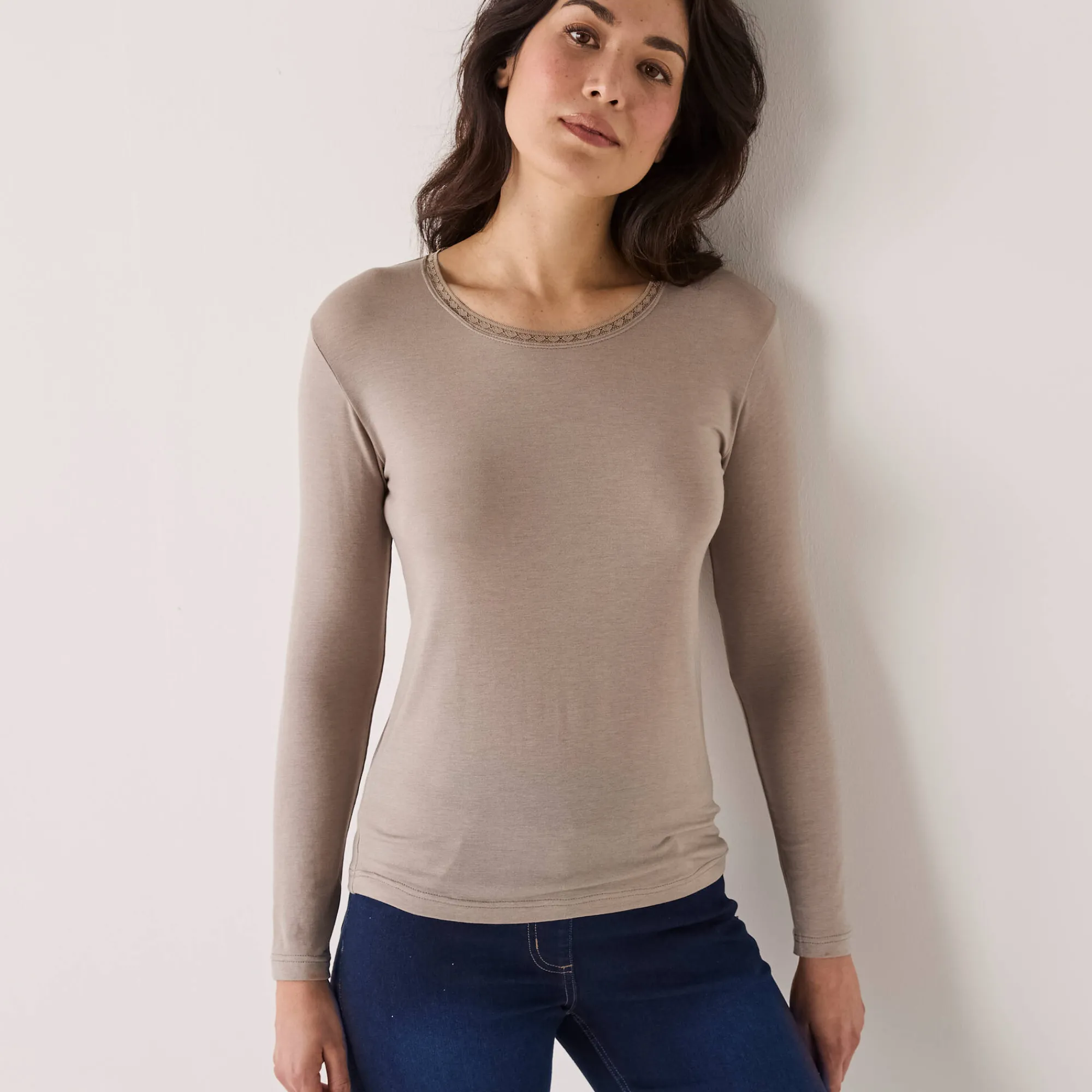 Thermisch Ondergoed<Blancheporte Warm T-shirt met lang mouwen in wolmix lichttaupe