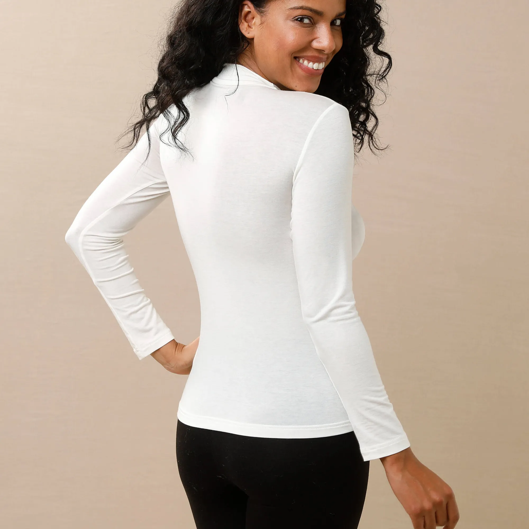 Thermisch Ondergoed<Blancheporte Warm T-shirt met lange mouwen en opstaande hals, in wolmengeling ecru