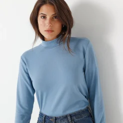 T-Shirt En Topje<Blancheporte Warm T-shirt met lange mouwen, opstaande kraag grijsblauw