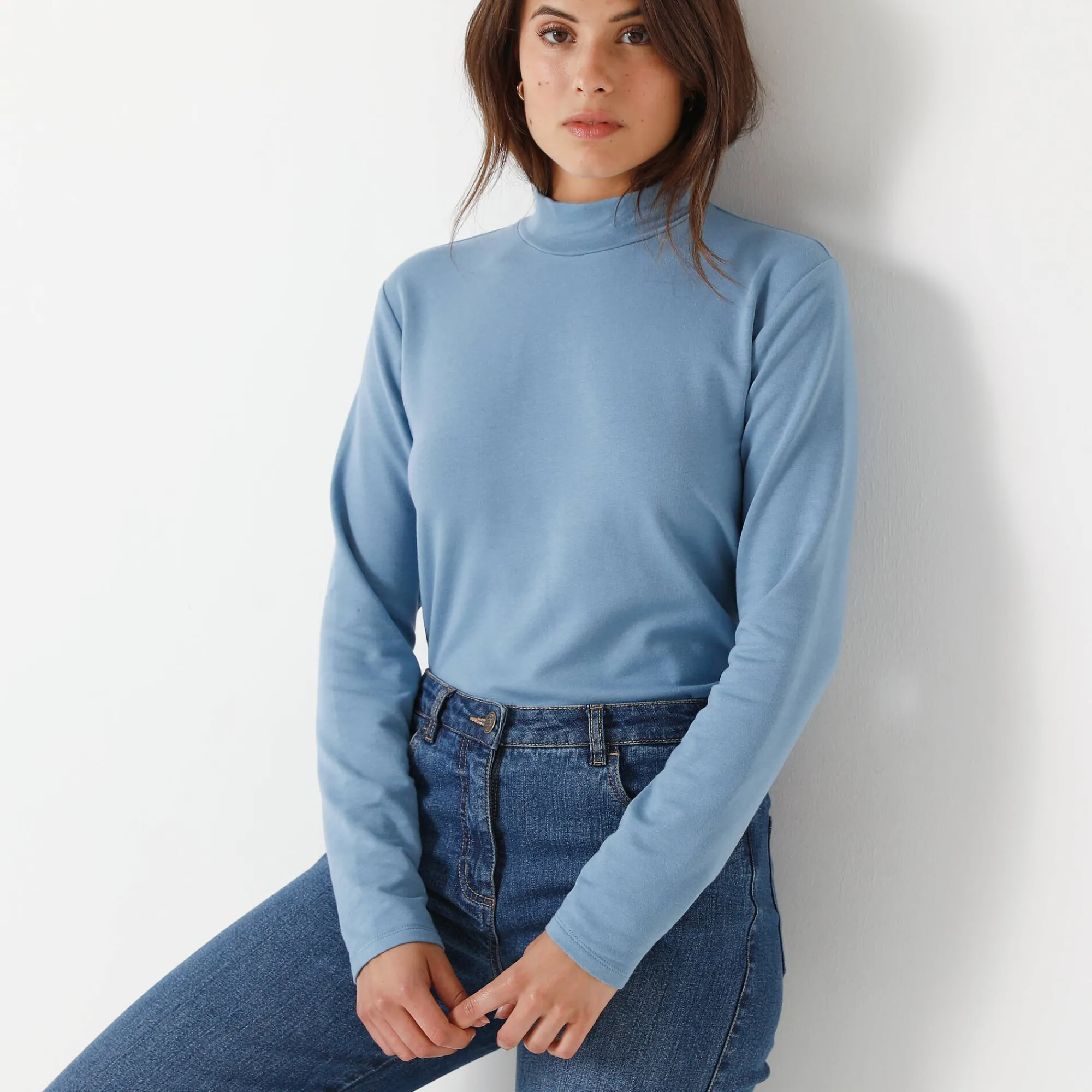 T-Shirt En Topje<Blancheporte Warm T-shirt met lange mouwen, opstaande kraag grijsblauw