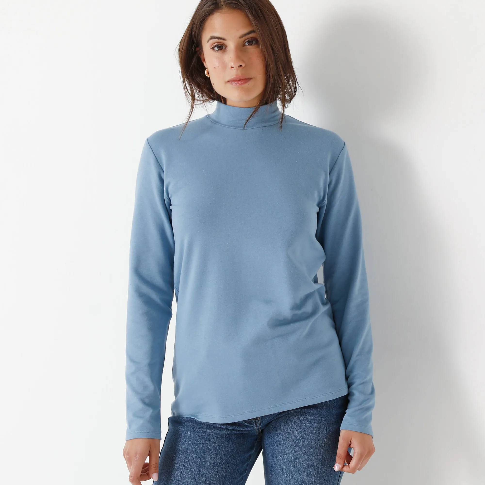 T-Shirt En Topje<Blancheporte Warm T-shirt met lange mouwen, opstaande kraag grijsblauw