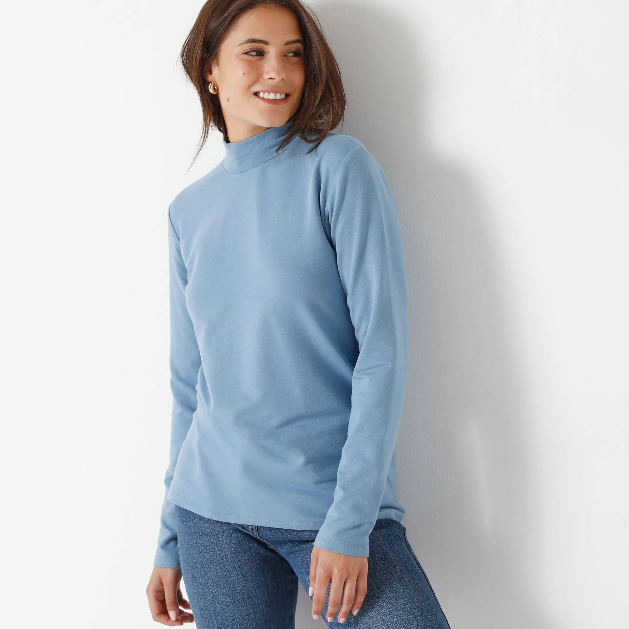 T-Shirt En Topje<Blancheporte Warm T-shirt met lange mouwen, opstaande kraag grijsblauw