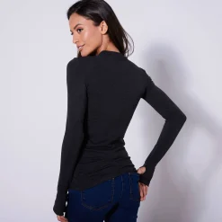 Thermisch Ondergoed<Blancheporte Warm T-shirt met lange mouwen en openingen voor de duimen - opstaande kraaag zwart