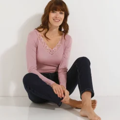 Thermisch Ondergoed<Blancheporte Warm T-shirt met lange mouwen, in wolmengeling grijsroze