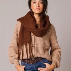 Accessoires En Juwelen<Blancheporte Warme sjaal met franjes chocolade