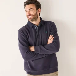 Sweater|Trui En Vest<Blancheporte Warme sweater met polokraag, borduursel op de borst, in ribtricot marine