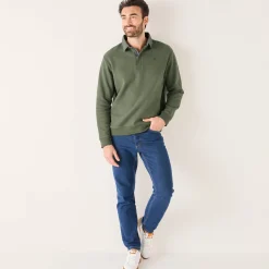 Sweater|Trui En Vest<Blancheporte Warme sweater met polokraag, borduursel op de borst, in ribtricot lichtkaki