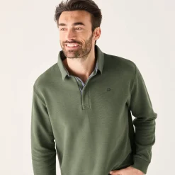 Sweater|Trui En Vest<Blancheporte Warme sweater met polokraag, borduursel op de borst, in ribtricot lichtkaki