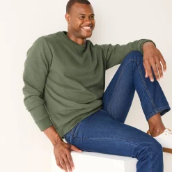 Sweater|Trui En Vest<Blancheporte Warme sweater met ronde hals, borduursel op de borst, in ribtricot lichtkaki