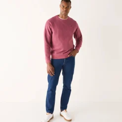 Sweater|Trui En Vest<Blancheporte Warme sweater met ronde hals, borduursel op de borst, in ribtricot DONKERROZE