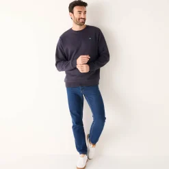 Sweater|Trui En Vest<Blancheporte Warme sweater met ronde hals, borduursel op de borst, in ribtricot marine