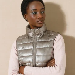 Parka En Donsjas<Blancheporte Waterafstotende metallic bodywarmer goudbruin