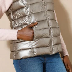 Parka En Donsjas<Blancheporte Waterafstotende metallic bodywarmer goudbruin