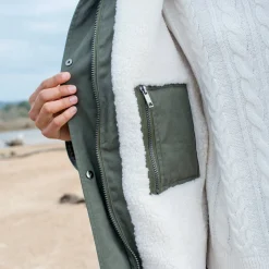 Parka En Donsjas<Blancheporte Waterafstotende parka met kap, voering van sherpafleece kaki