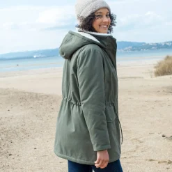Parka En Donsjas<Blancheporte Waterafstotende parka met kap, voering van sherpafleece kaki