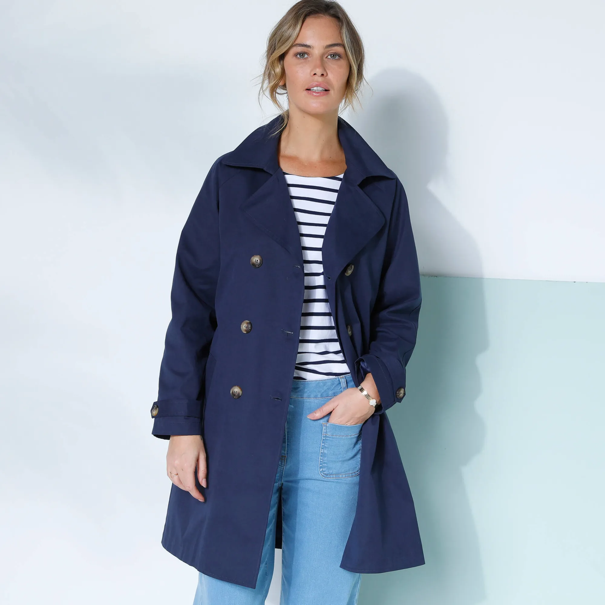 Jas En Mantel<Blancheporte Waterafstotende trenchcoat met verwijderbare ceintuur marine