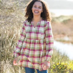 Bloes En Tuniek<Blancheporte Wijd flanellen hemd met ruitmotief violine / groen