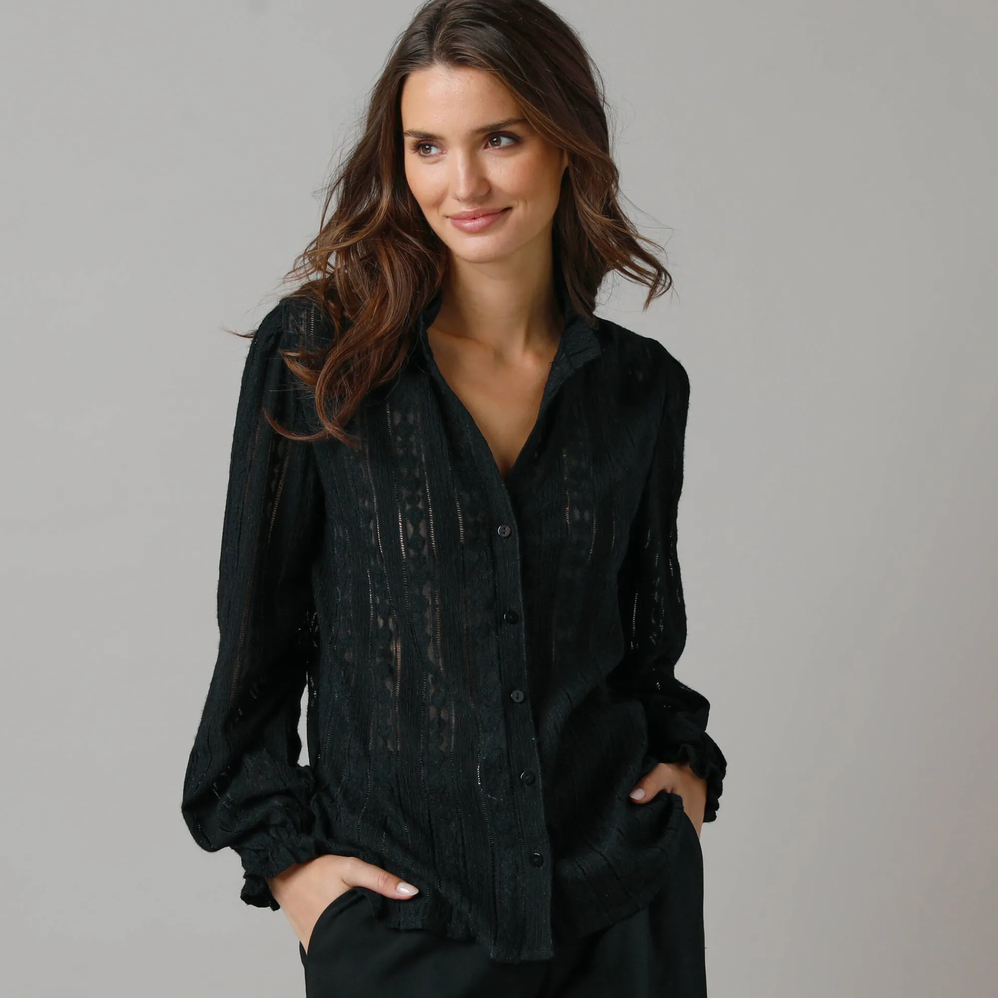 Feestoutfits Dames|Bloes En Tuniek<Lora Zellini Wijde bloes in kant zwart