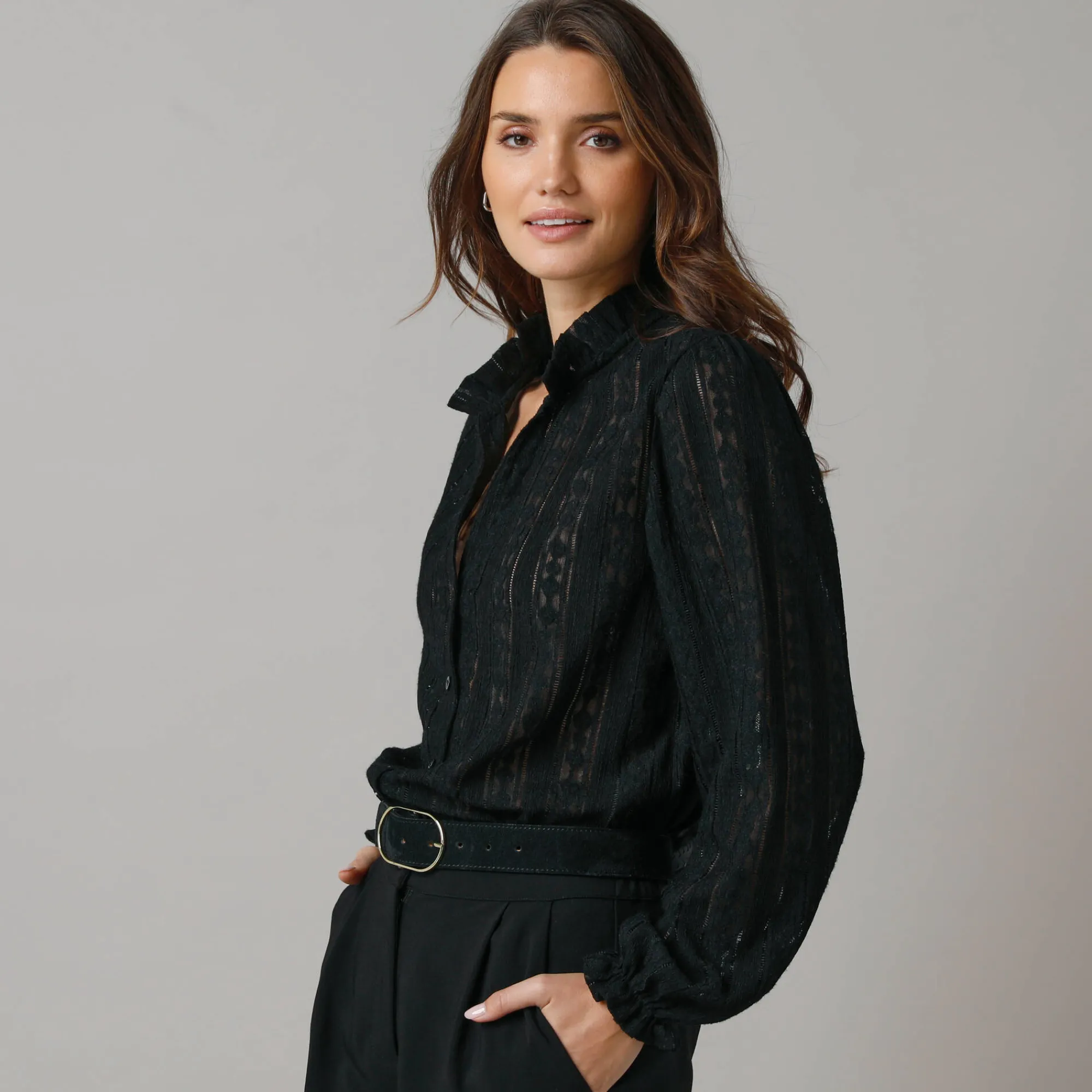 Feestoutfits Dames|Bloes En Tuniek<Lora Zellini Wijde bloes in kant zwart
