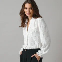 Feestoutfits Dames|Bloes En Tuniek<Lora Zellini Wijde bloes in kant gebroken wit