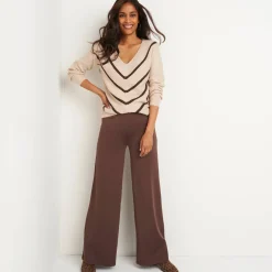 Broek<Blancheporte Wijde broek in rekbaar tricot chocolade