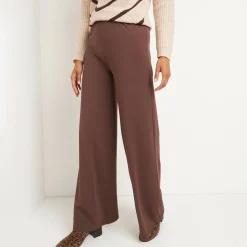 Broek<Blancheporte Wijde broek in rekbaar tricot chocolade