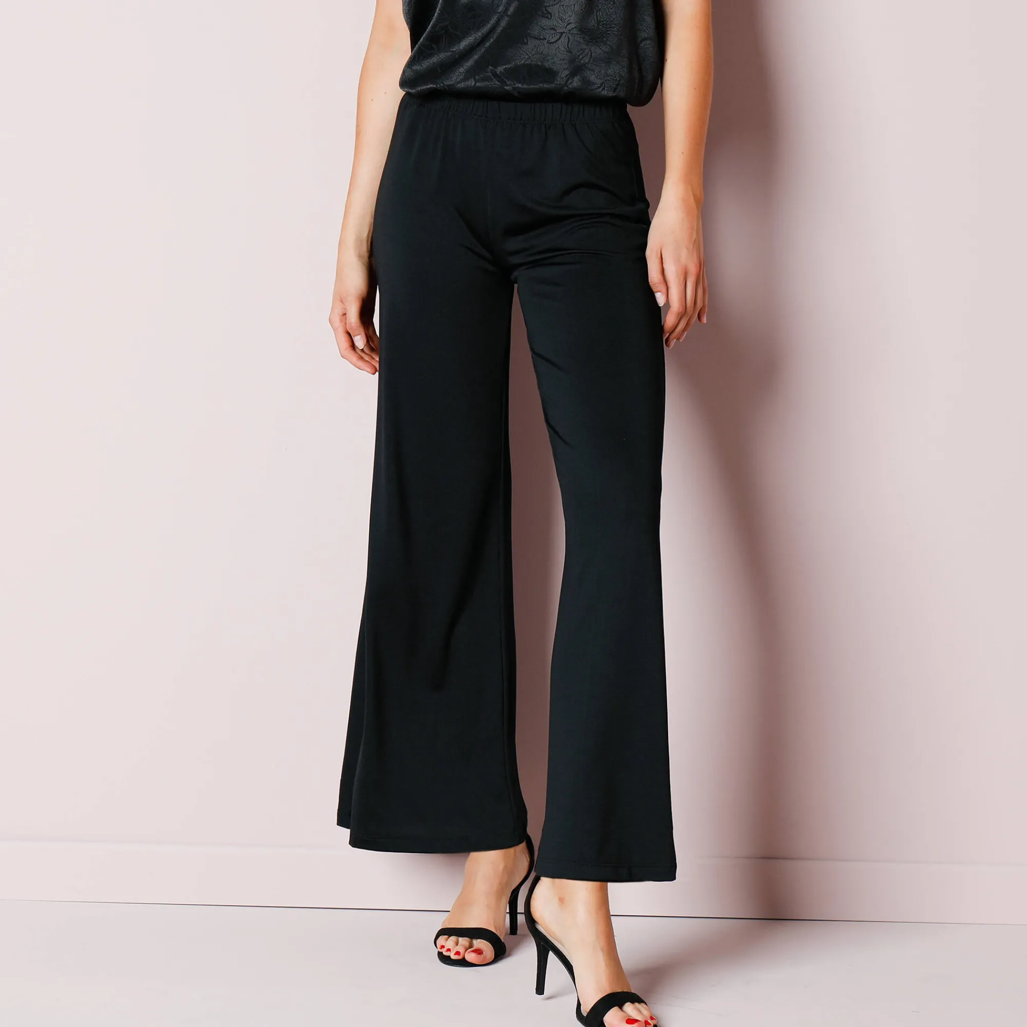 Feestoutfits Dames|Broek<Blancheporte Wijde broek in rekbaar tricot zwart