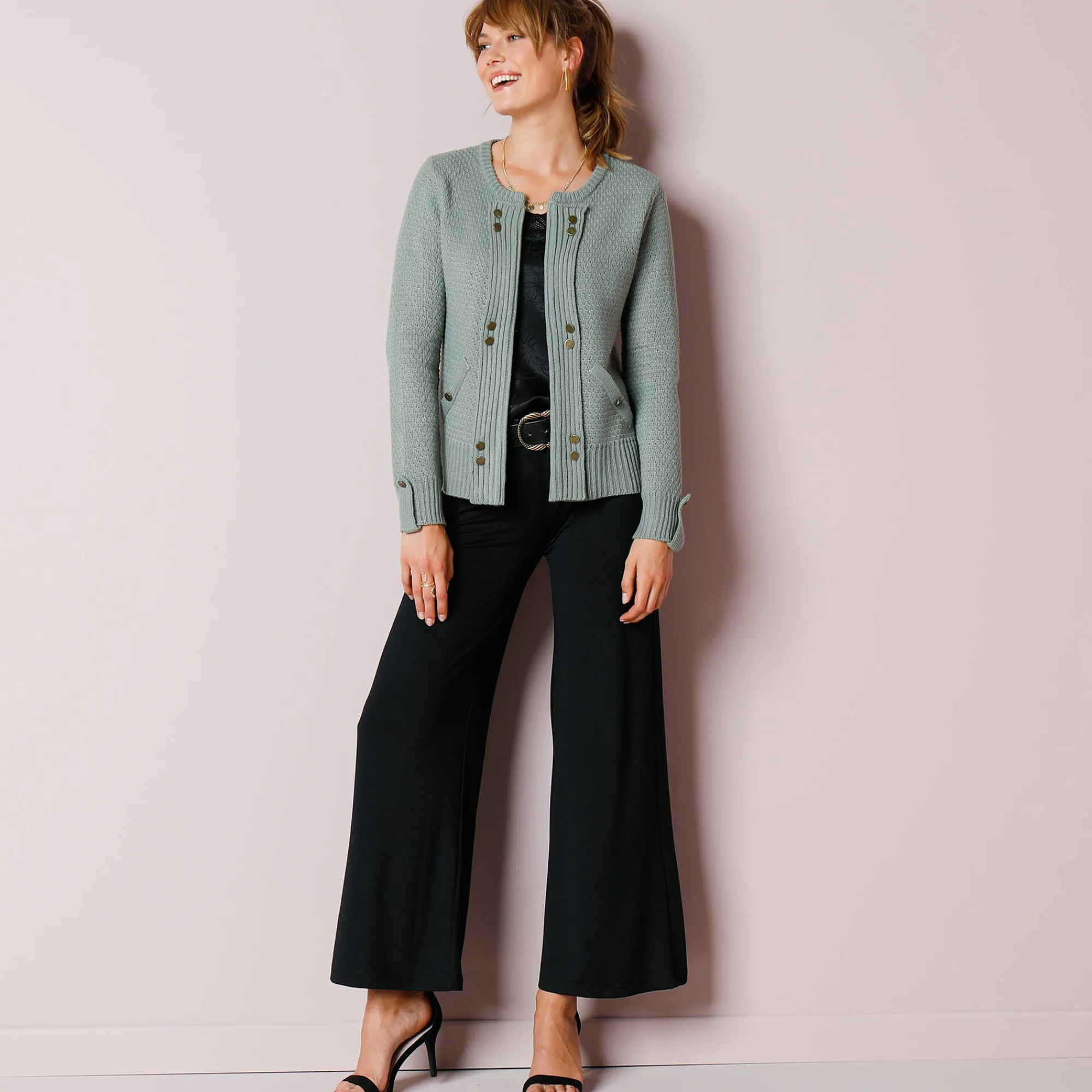Feestoutfits Dames|Broek<Blancheporte Wijde broek in rekbaar tricot zwart