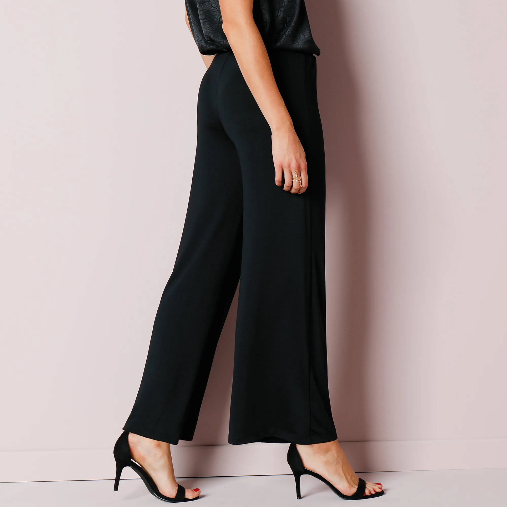 Feestoutfits Dames|Broek<Blancheporte Wijde broek in rekbaar tricot zwart