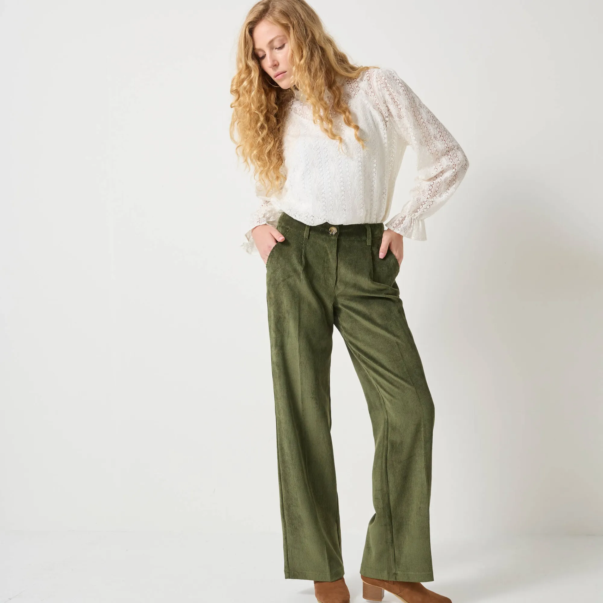 Feestoutfits Dames|Broek<Blancheporte Wijde broek in velours groen