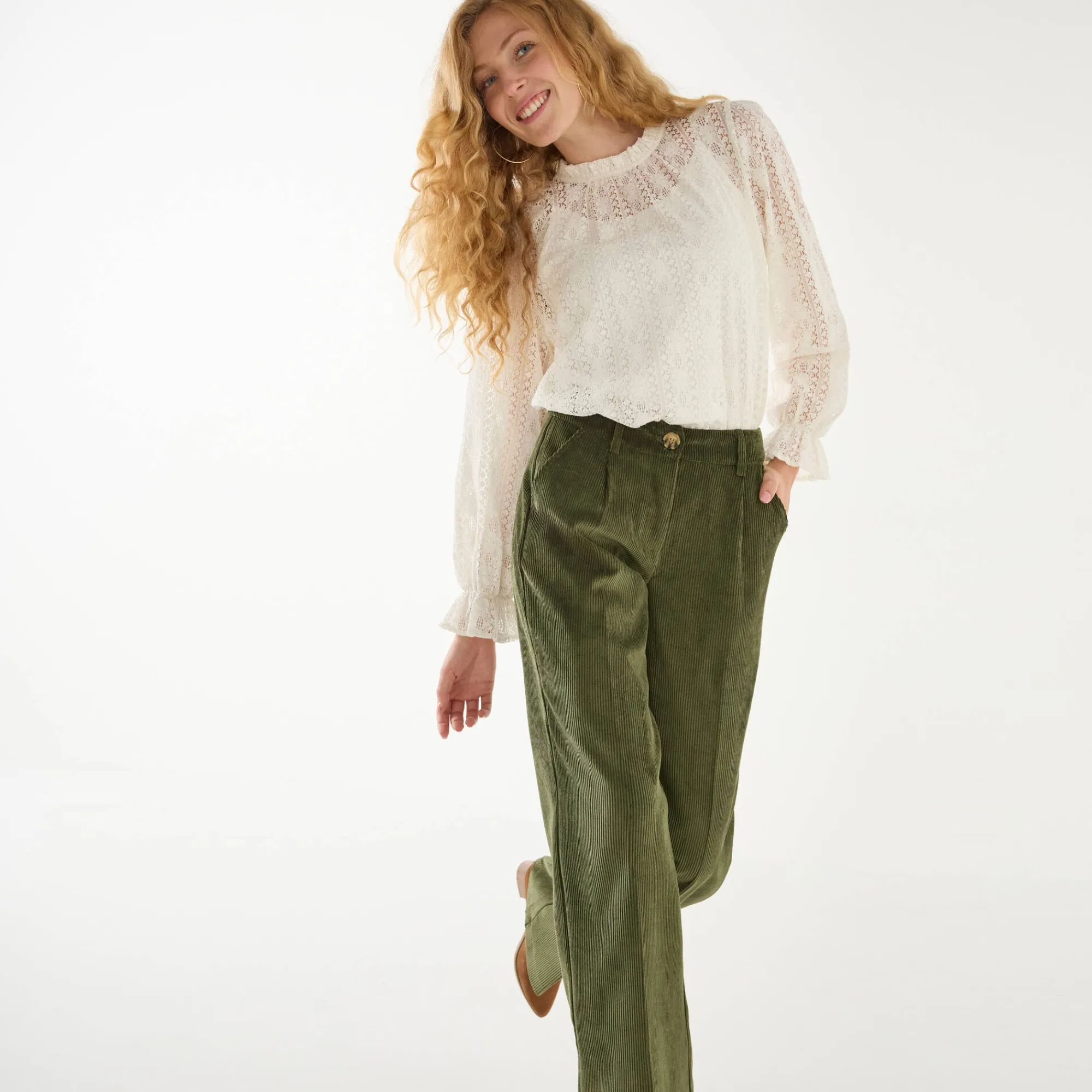 Feestoutfits Dames|Broek<Blancheporte Wijde broek in velours groen