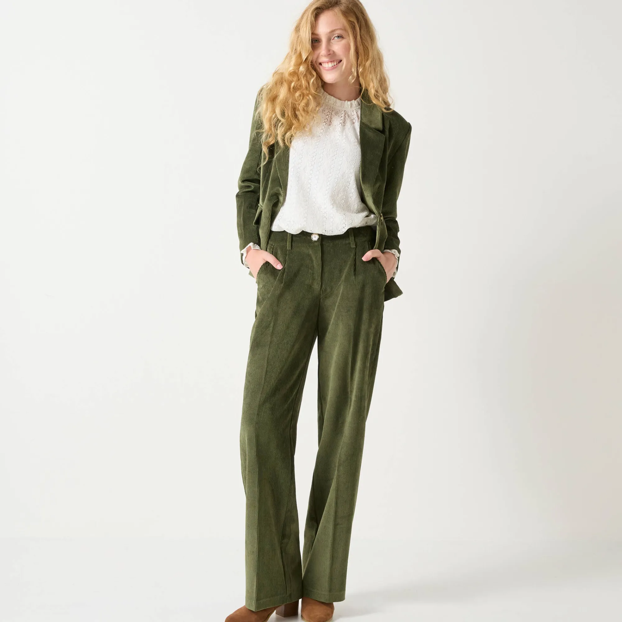 Feestoutfits Dames|Broek<Blancheporte Wijde broek in velours groen