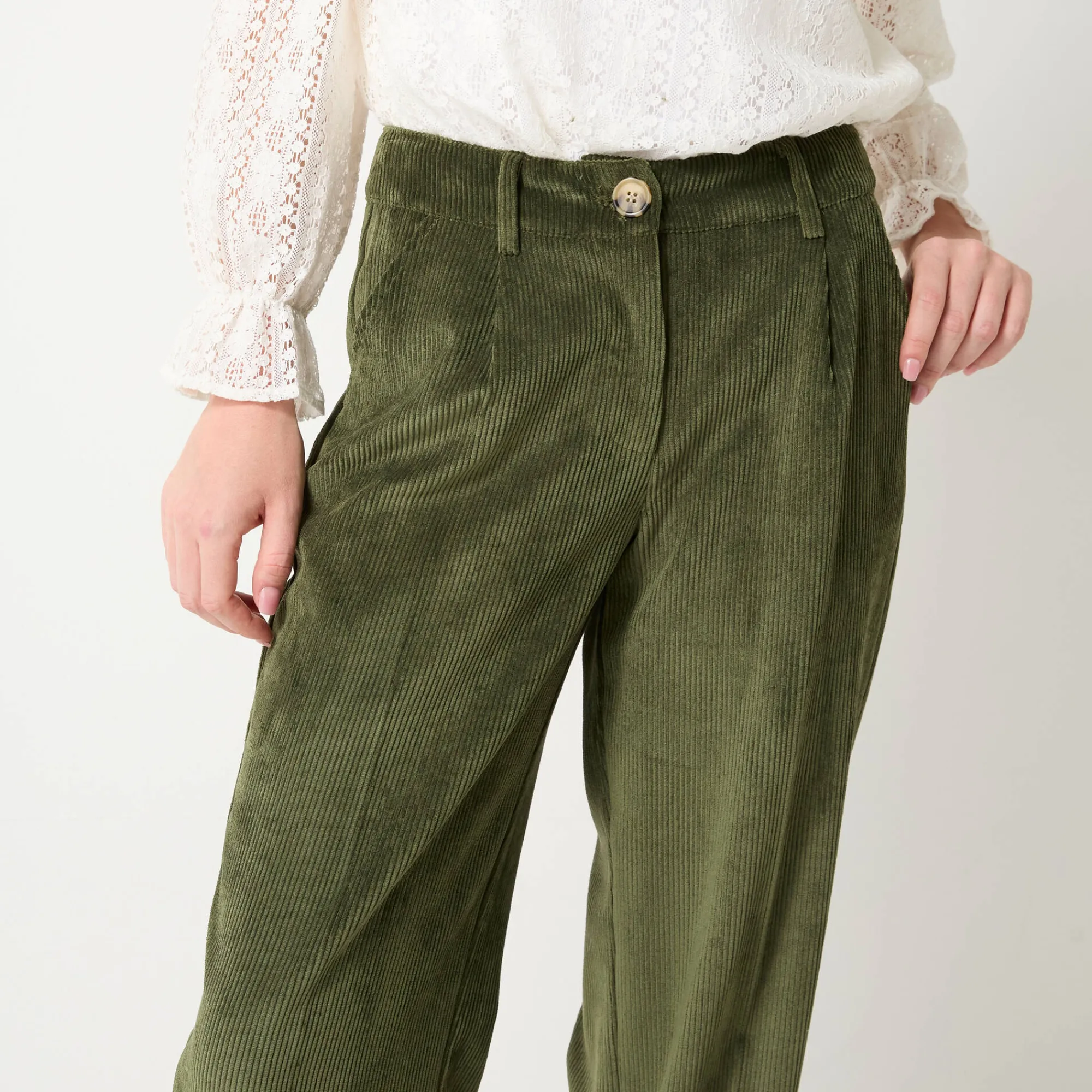 Feestoutfits Dames|Broek<Blancheporte Wijde broek in velours groen